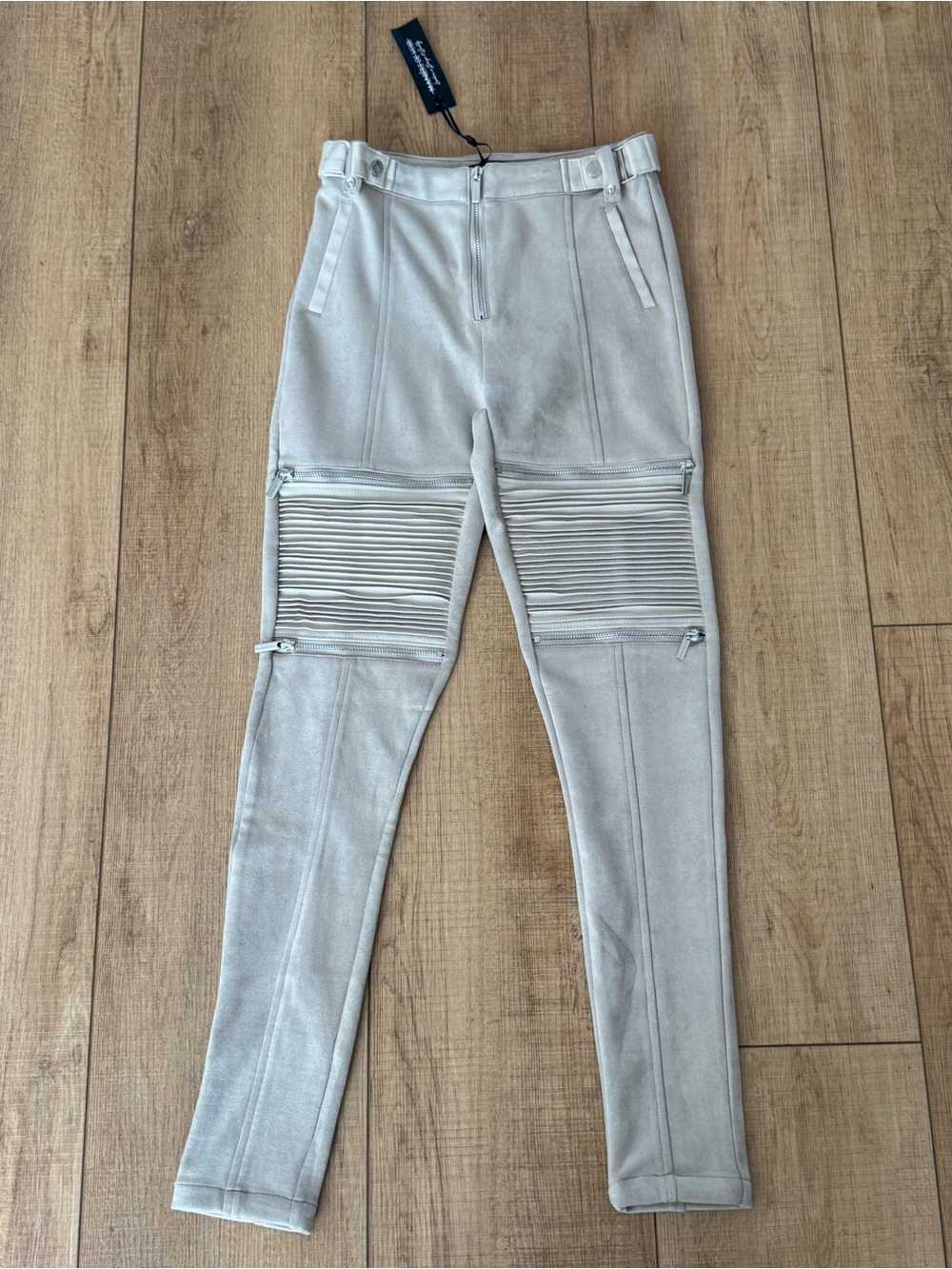 Manière De Voir Zip Moto Biker Pants NWT Beige Vegan Suede UK 8